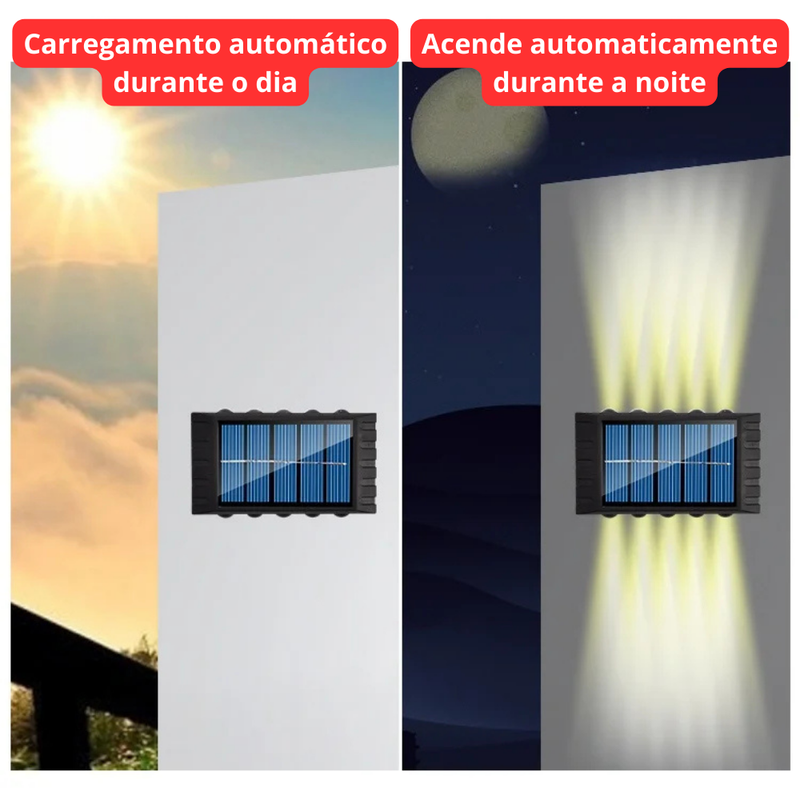 Luminária Solar de Parede 4/6/8/10 LEDs IP65 – Luz Quente Decorativa Up & Down para Jardim e Área Externa