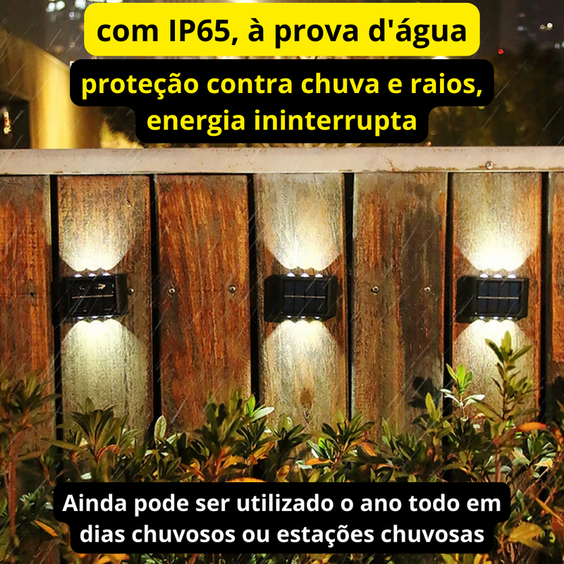 Luminária Solar de Parede 4/6/8/10 LEDs IP65 – Luz Quente Decorativa Up & Down para Jardim e Área Externa