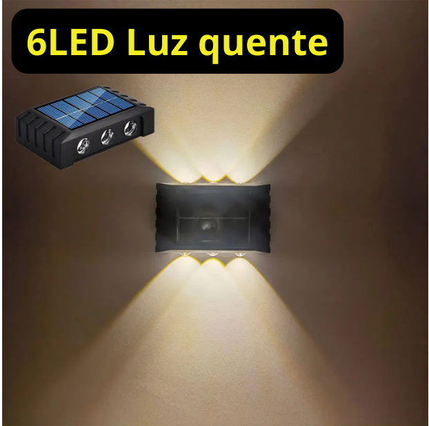 Luminária Solar de Parede 4/6/8/10 LEDs IP65 – Luz Quente Decorativa Up & Down para Jardim e Área Externa