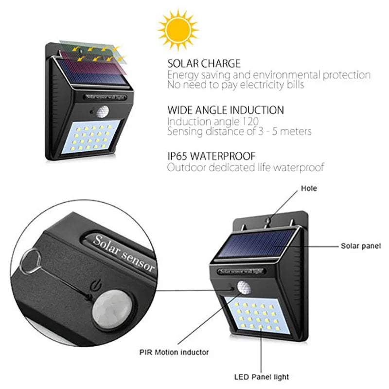 Luz Solar Sentinela 30LED – Segurança Inteligente para Áreas Externas